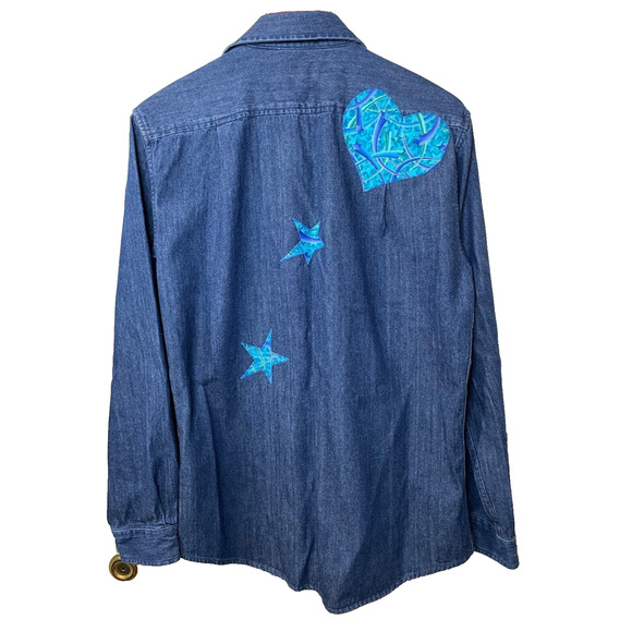 100% Cotton Croft & Barrow Blue Cat Patchwork Long Sleeve Button Down Size S - Picture 6 of 9